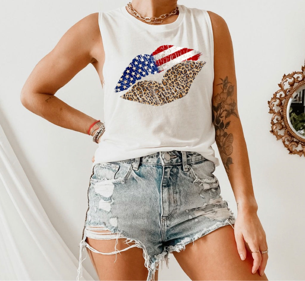 American Flag / Leopard Print Lips