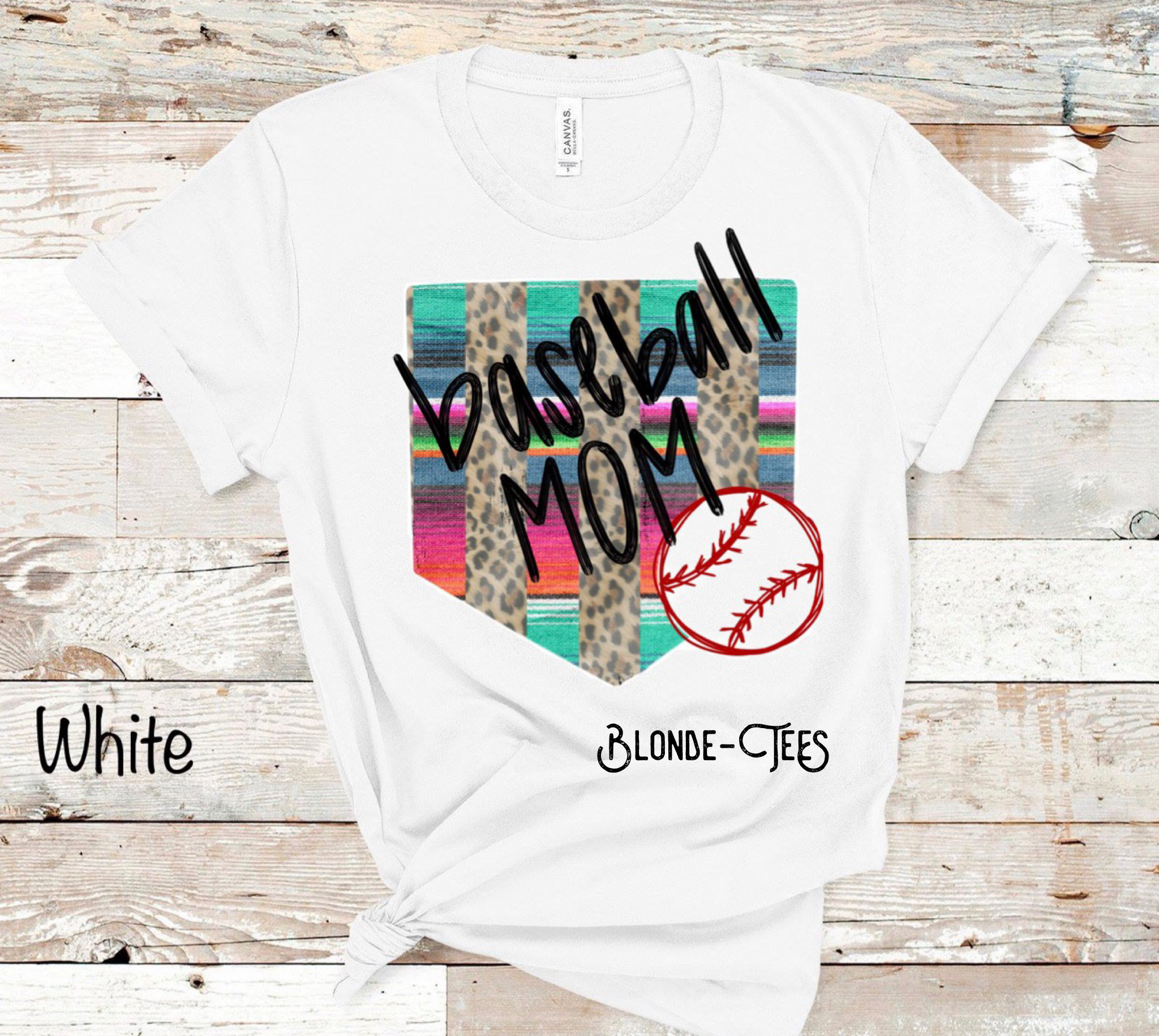 Baseball Mom w/ Serape & Leopard Homeplate & Baseball - 3 Color Options