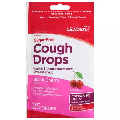 LEADER™ Sugar-Free Cherry Cough Drop, 25-Pack