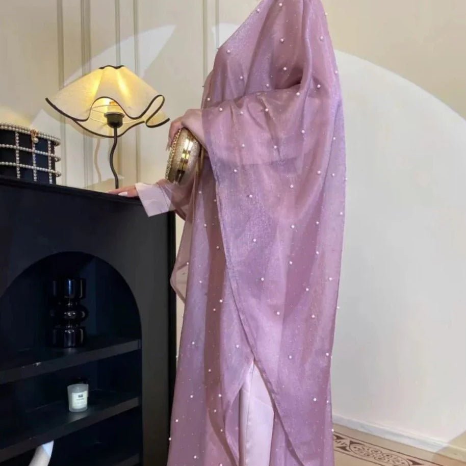 Kaftan Beaded Dazzling Shiny Open Abaya 2-Piece Set (MOA111)