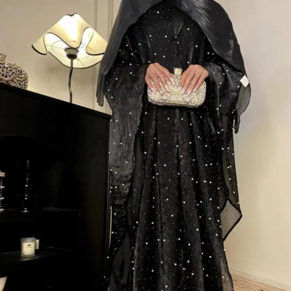 Kaftan Beaded Dazzling Shiny Open Abaya 2-Piece Set (MOA111)