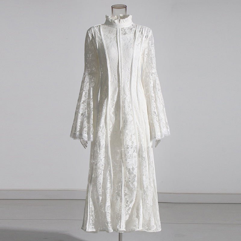 Lace Stand Collar Bell Sleeve Maxi Dress (MS395)
