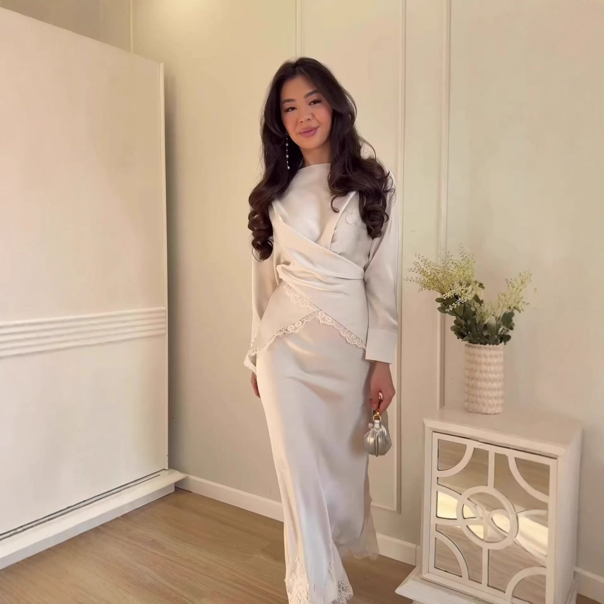 Lace Trim Wrap Top & Maxi Skirt Set (MS390)