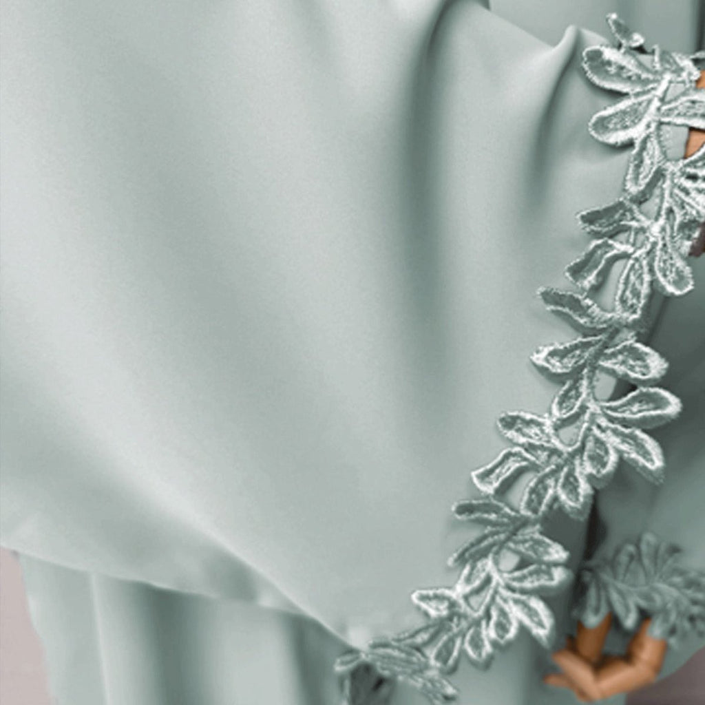 Leaf Lace Trim Abaya | Elegant Embroidered Open-Front Maxi Dress(MOA255)