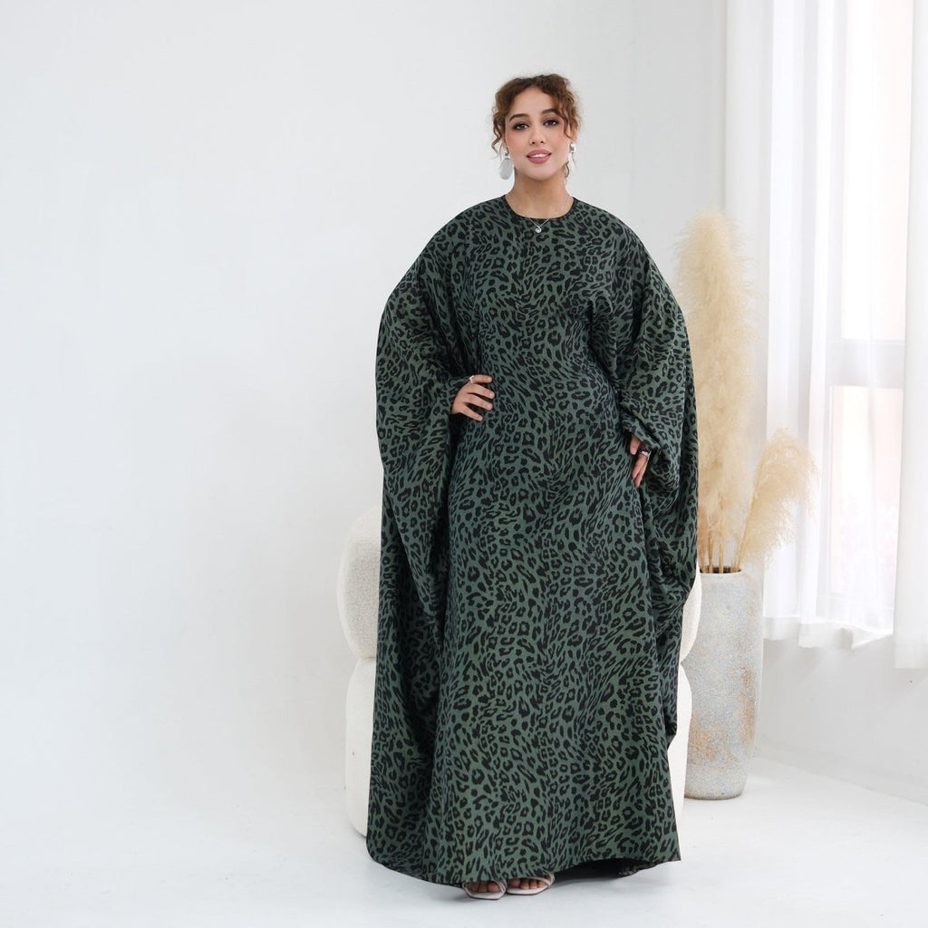 Leopard Print Batwing Maxi Dress(MA450)