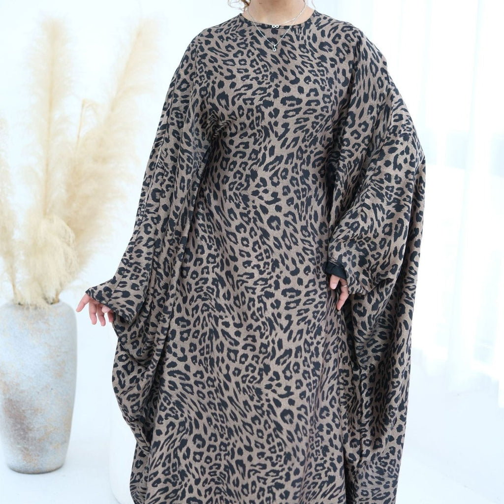 Leopard Print Batwing Maxi Dress(MA450)