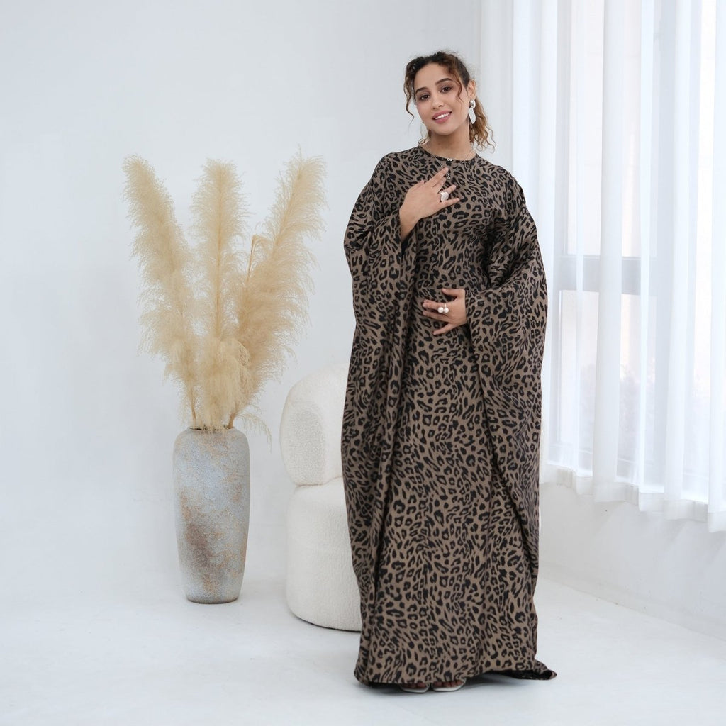 Leopard Print Batwing Maxi Dress(MA450)