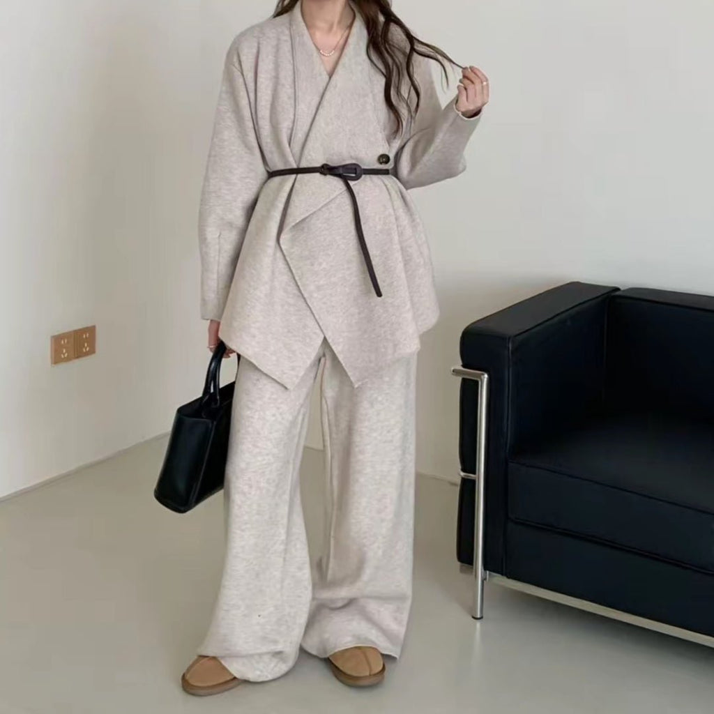 Luxe Knit Blazer & Wide-Leg Pants Set(MS197)