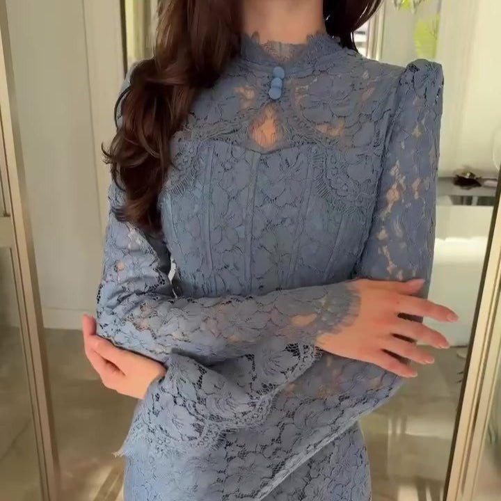 Luxury Lace Dress with Bell Sleeves(MS339)