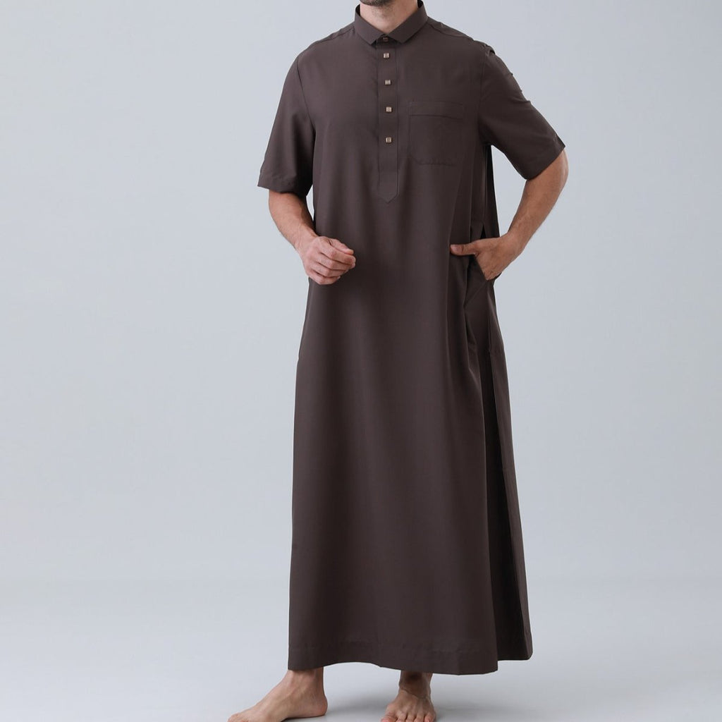 Men's Solid Color Thobe with Button Placket (MT038)