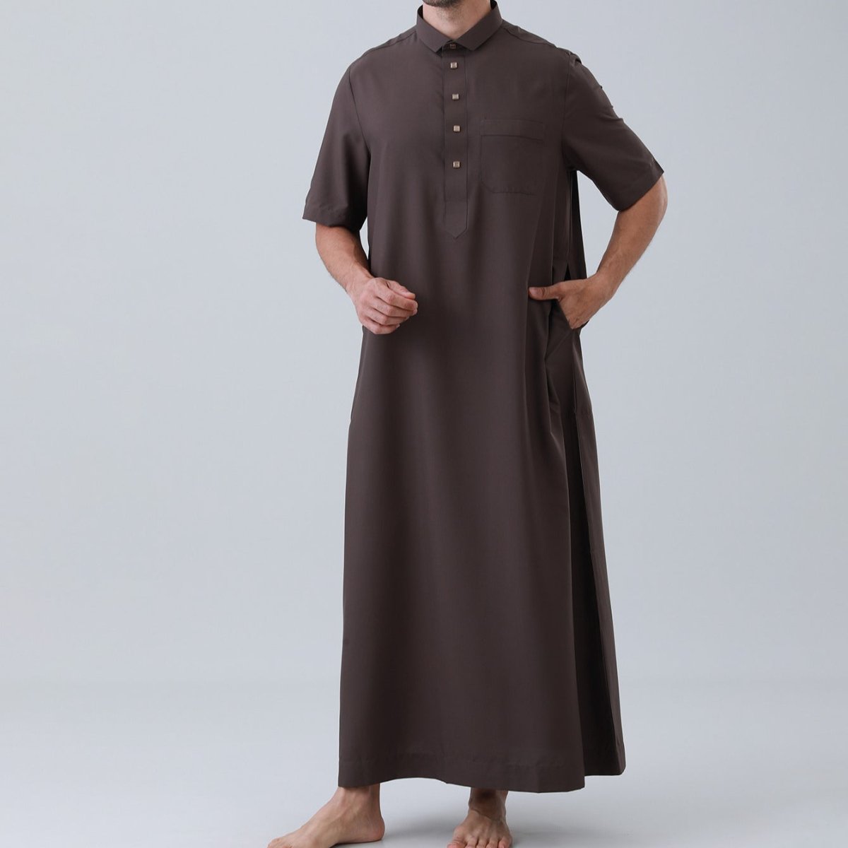 Men's Solid Color Thobe with Button Placket (MT038)
