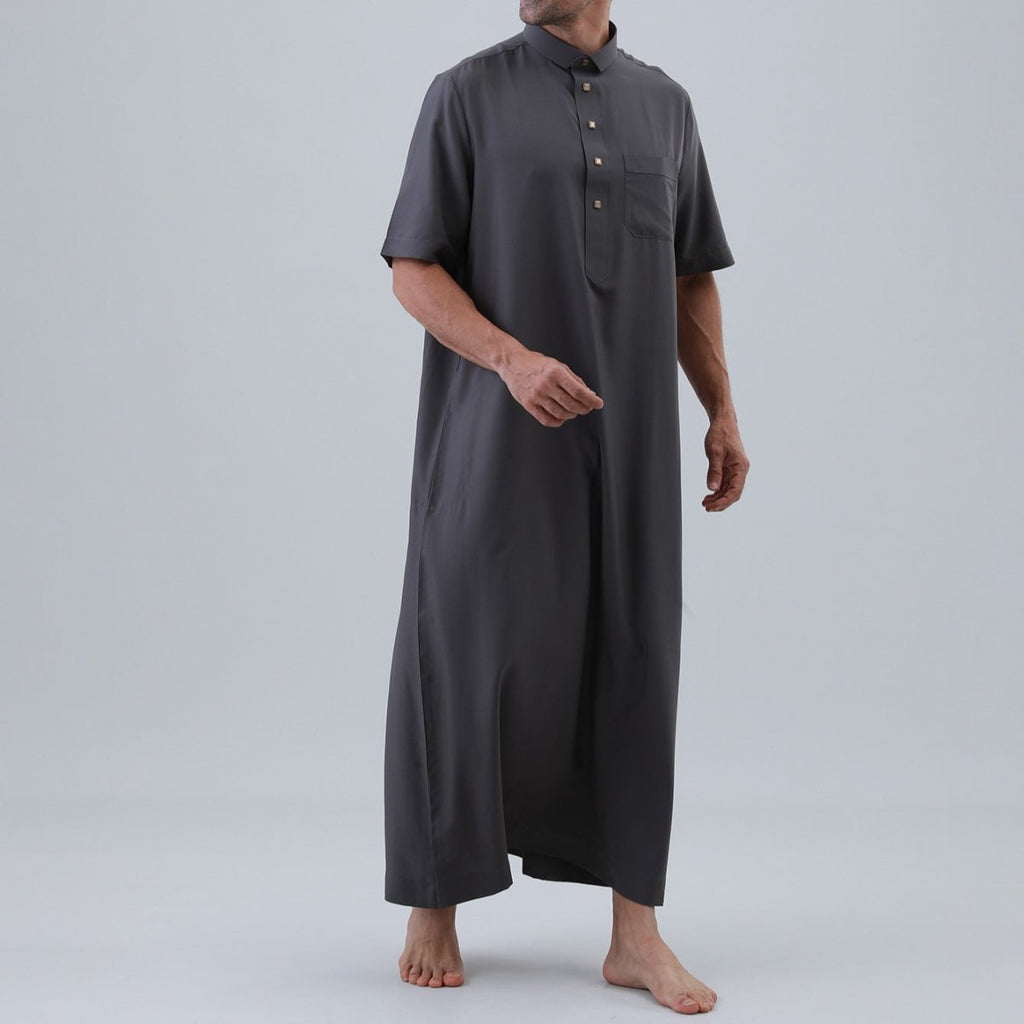 Men's Solid Color Thobe with Button Placket (MT038)