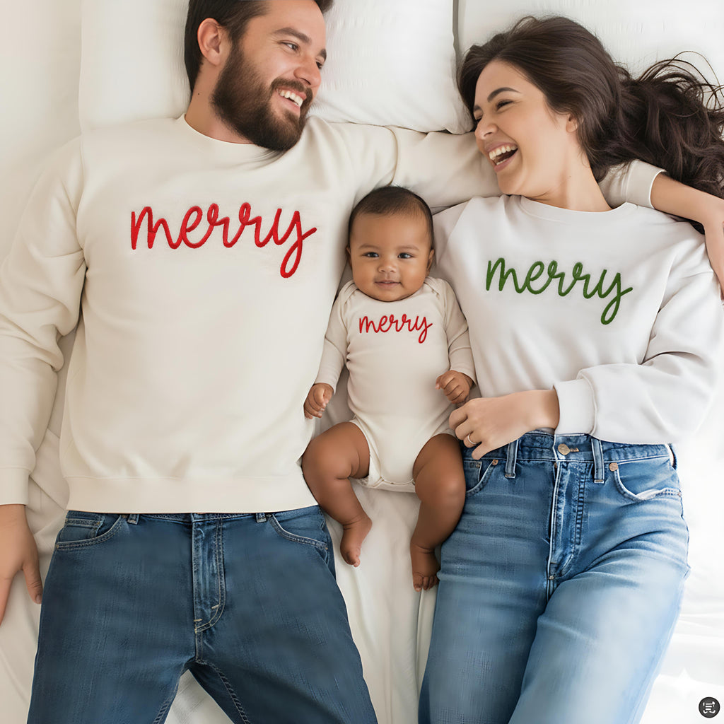 Custom Merry Matching Embroidered Christmas Sweatshirts