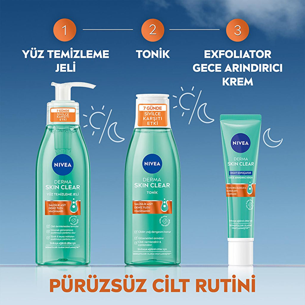 Nivea Derma Skin Clear Anti-Acne Facial Toner - Salicylic Acid (BHA) & Niacinamide - Pore Cleansing, Oil Control, and Skin Revitalizing Toner for Acne-Prone & Oily Skin