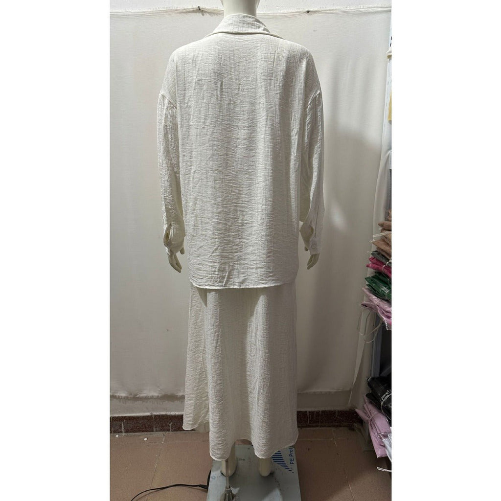 Minimalist White Casual Elegance Wrinkle-Texture Two-Piece Set  (MS091)