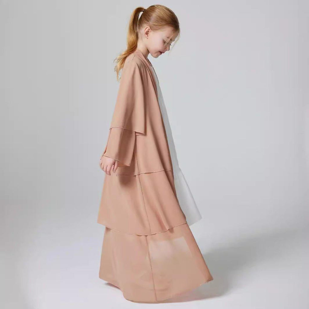 Girls Plain 3-Layered Chiffon Open Abaya Kid Abaya(MKG009)