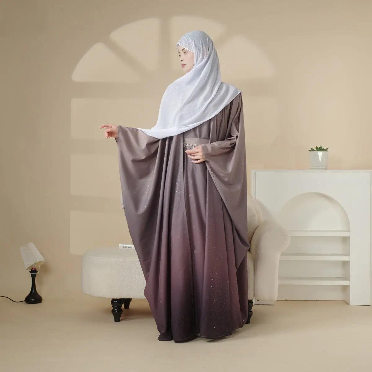 Glitter Gradient Polyester Abaya Set 4-Piece (MOA036)