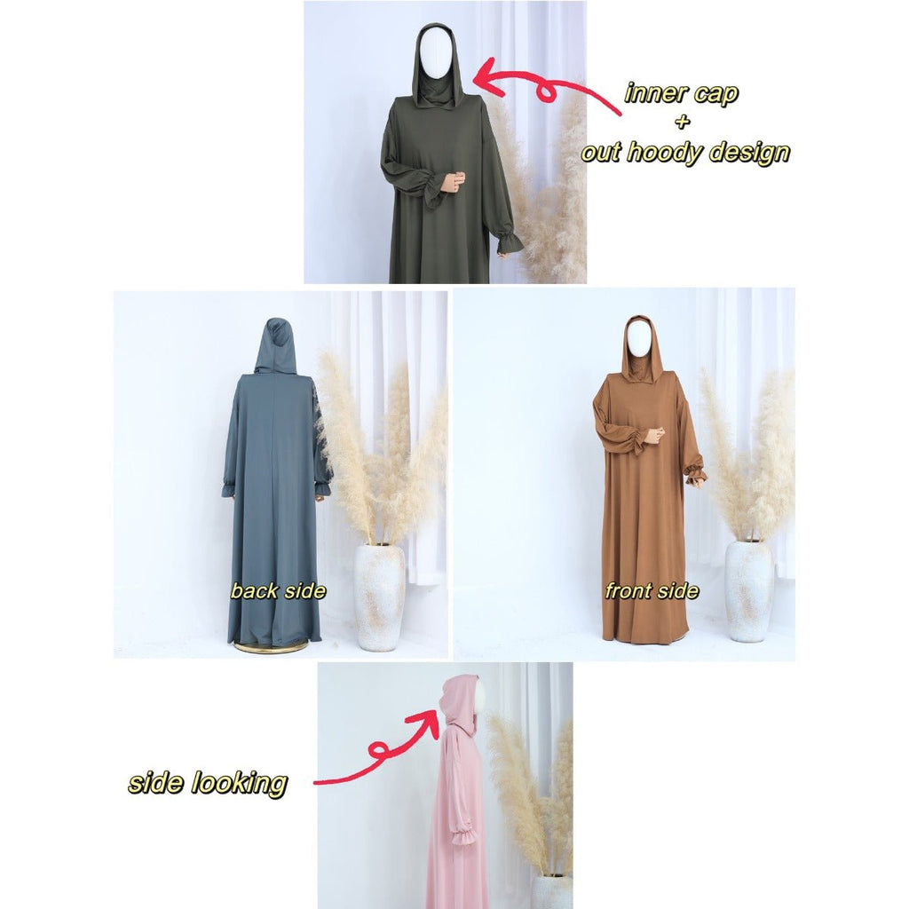 Modest Casual Hooded Abaya Collection | Tone Robes with Bubble Sleeves (MJ021)