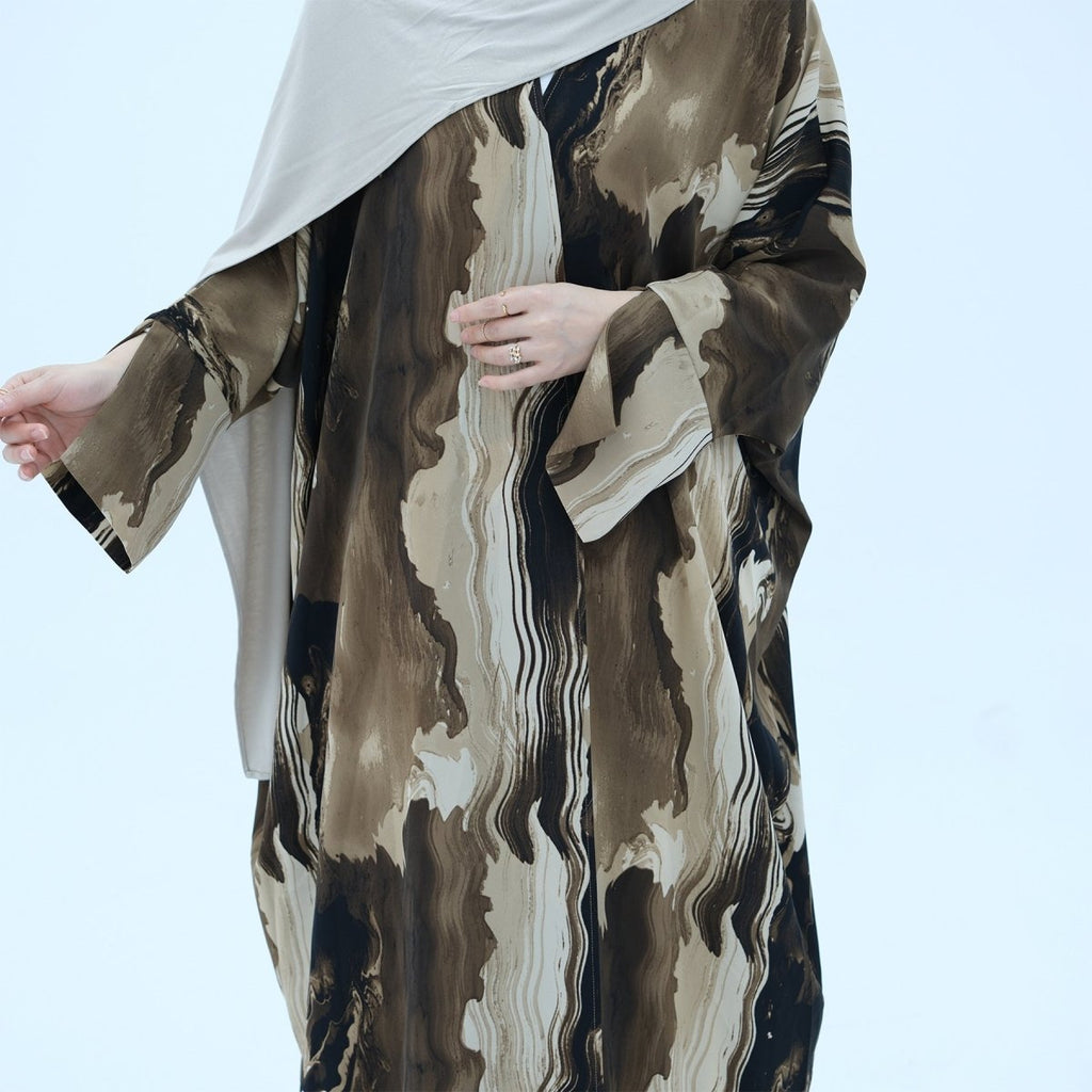 Modest Islamic Fashion Artistic Floral Geometric Designs Elegant Printed Cardigan Abaya (MOA154)