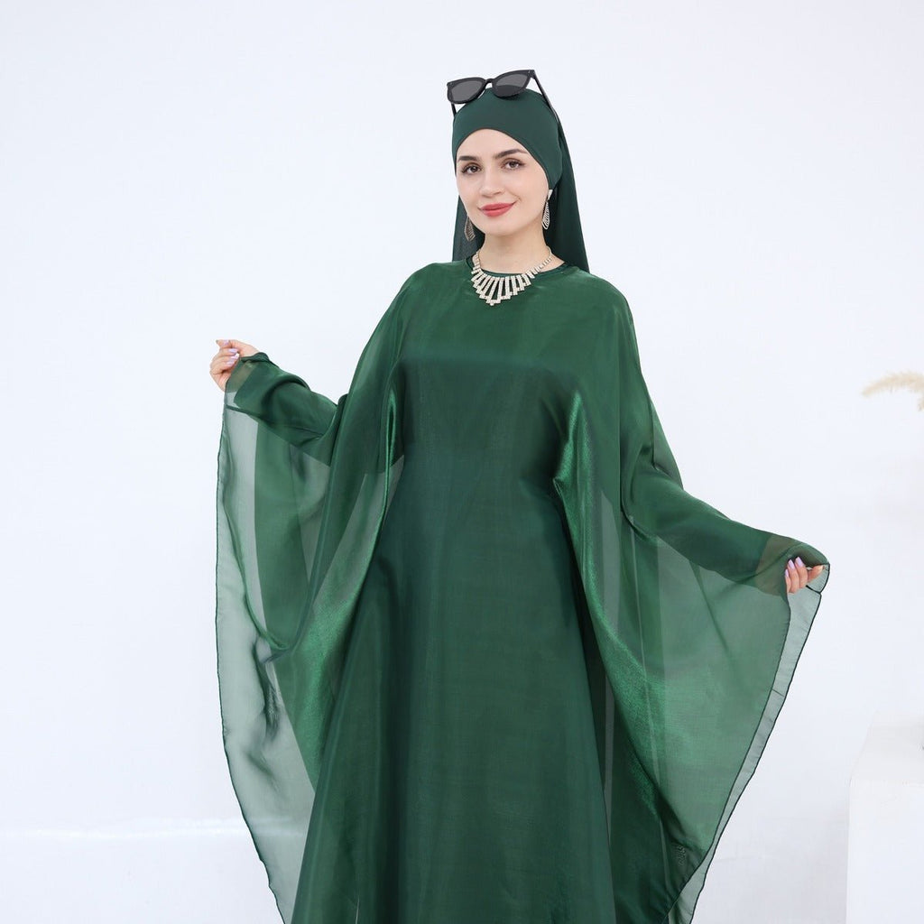 Modest Luxury Solid Color Robe Dress Set | Elegant Bell Sleeve Abaya (MA246)