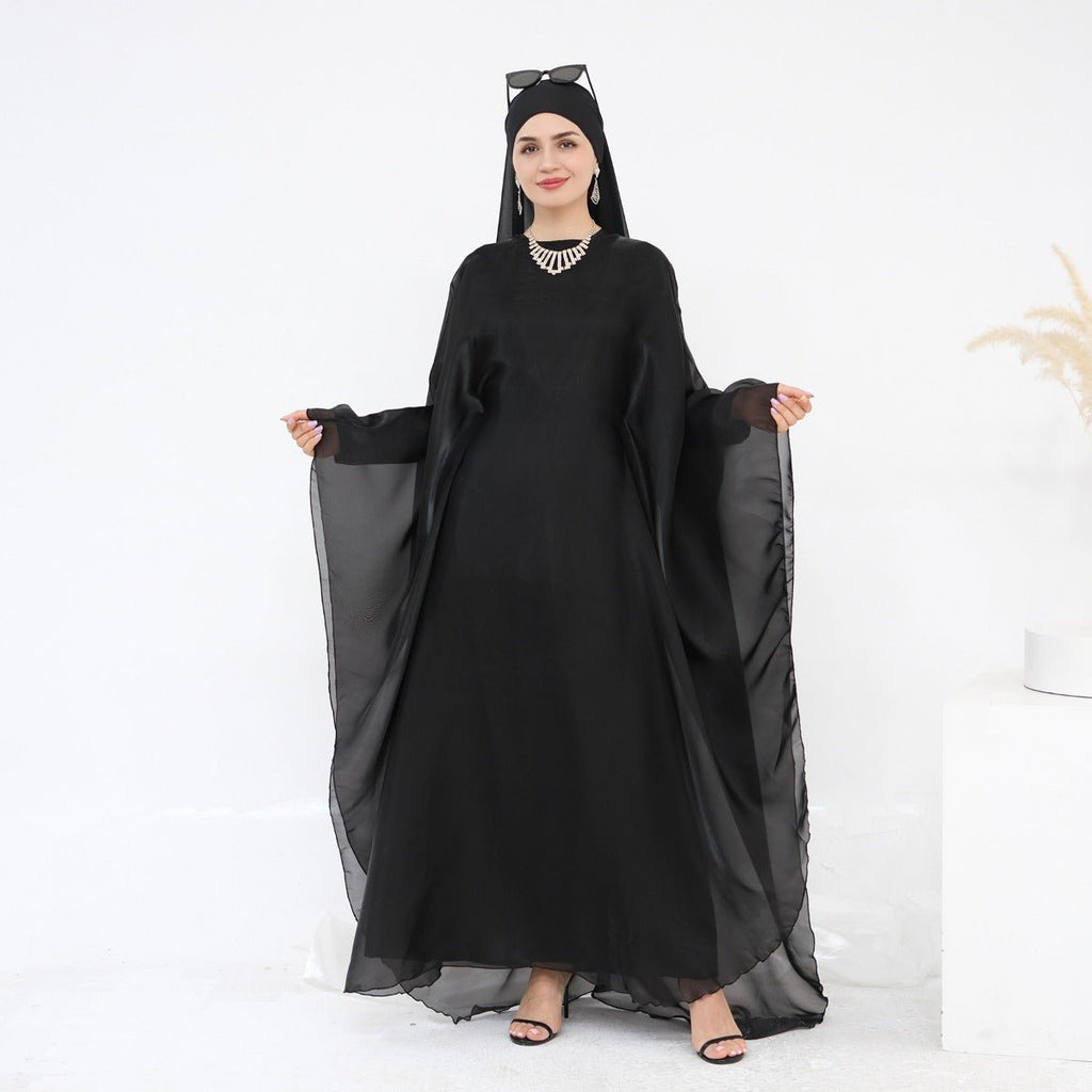 Modest Luxury Solid Color Robe Dress Set | Elegant Bell Sleeve Abaya (MA246)
