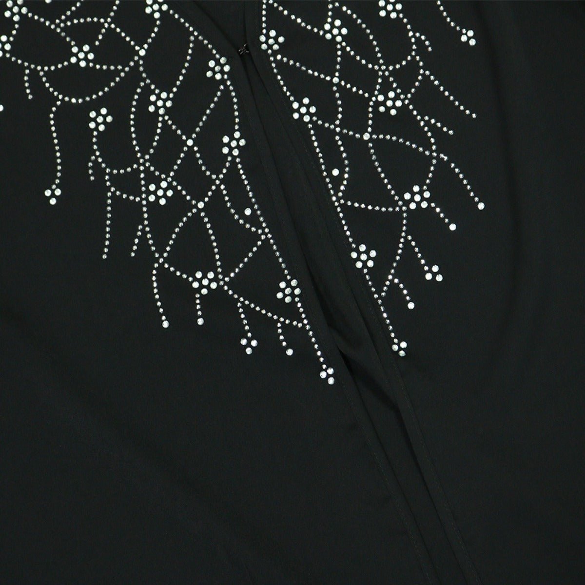 Modest Muslim Loose Fit Black Diamond Embellished V-Neck Abaya Dress(MOA208)