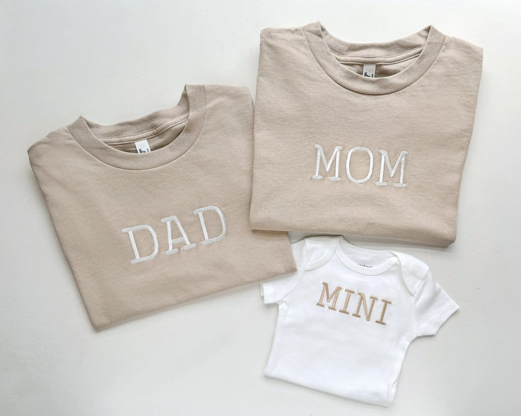 Custom Mom, Dad and Baby Embroidered Matching Family Shirts