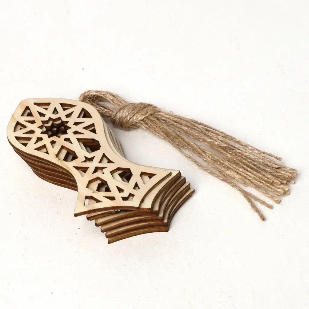 MR022 10 Pcs Ramadan Wooden Hang Tags Pendant, Ramadan Decoration