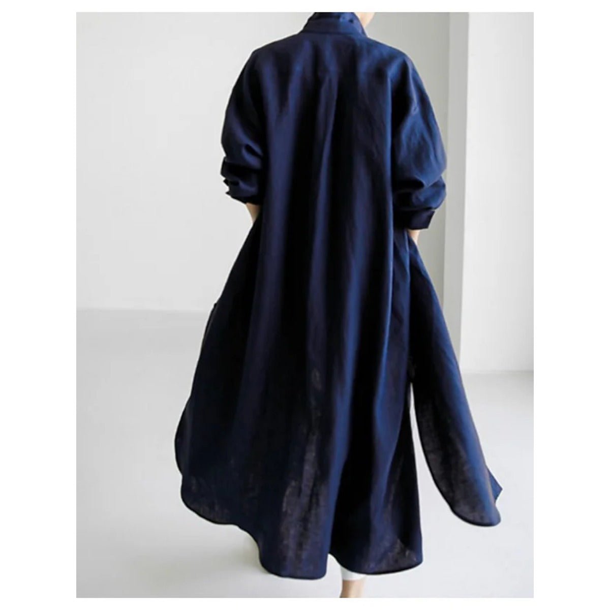 Muslim Casual Elegance Linen-Blend Shirt Dress | Modest Maxi with Button Front & Side Slits (MS096)