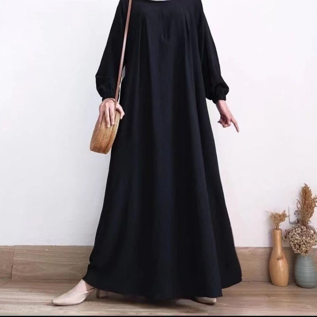 Muslim Luxury Autumn Hues Bubble Sleeve Dress | Modest Robe with Placket Zip (MA255)