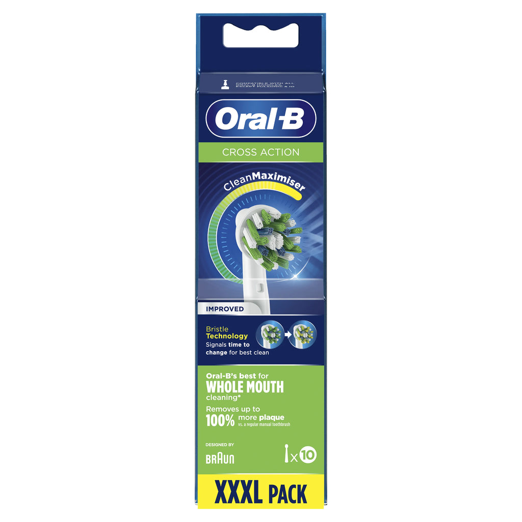 Oral-B CrossAction CleanMaximiser Brush Heads, 10-Pack, White – Made in Germany
