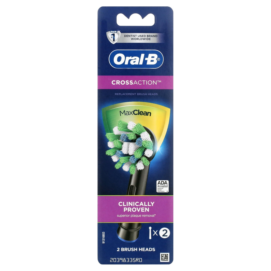 Oral-B CrossAction MaxClean Black Replacement Brush Heads, 2-Pack