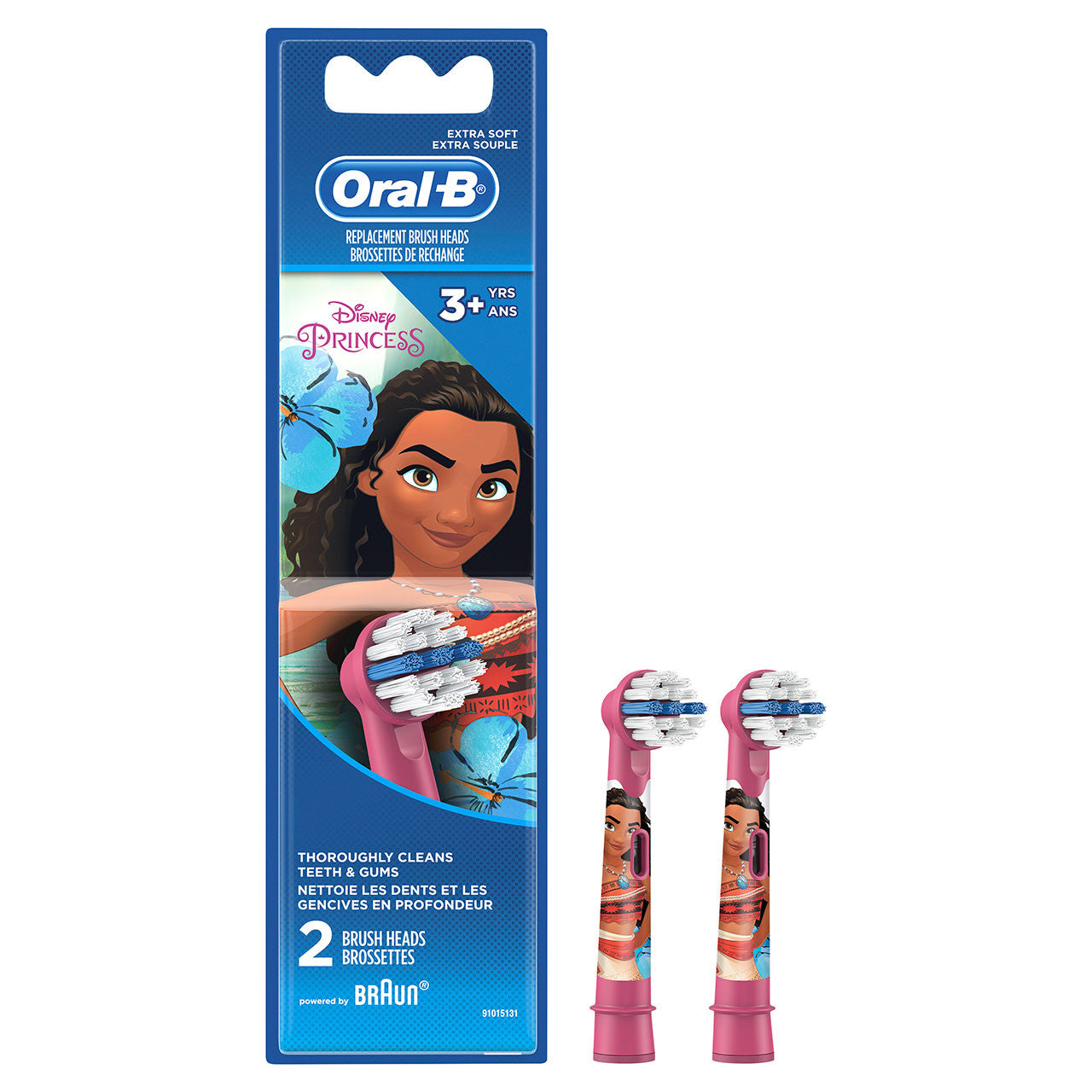 Oral-B Kids Disney Princess Moana Extra Soft Replacement Brush Heads, 2-Pack, Ages 3+