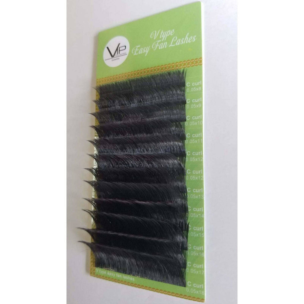 VIP Extensions V Type Easy Fan Lash Extensions 0.05 C Curl 12 Lines, Mixed Lengths