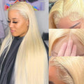 AM Lace Front Human Hair Wig, Straight 613 Blonde, 28 in