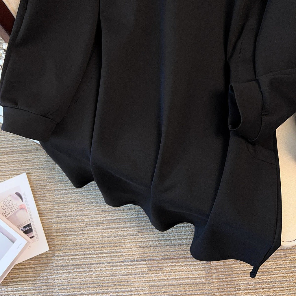 Oversized Half-Zip Hoodie Dress | Plus Size Midi Sweatshirt Dress(MS196)