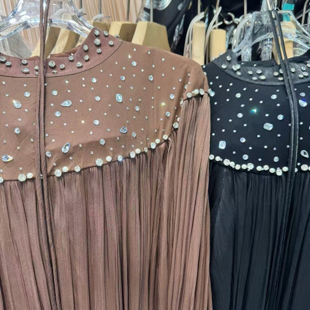 Pearl Embellished Yoke Maxi Dress(MS385)