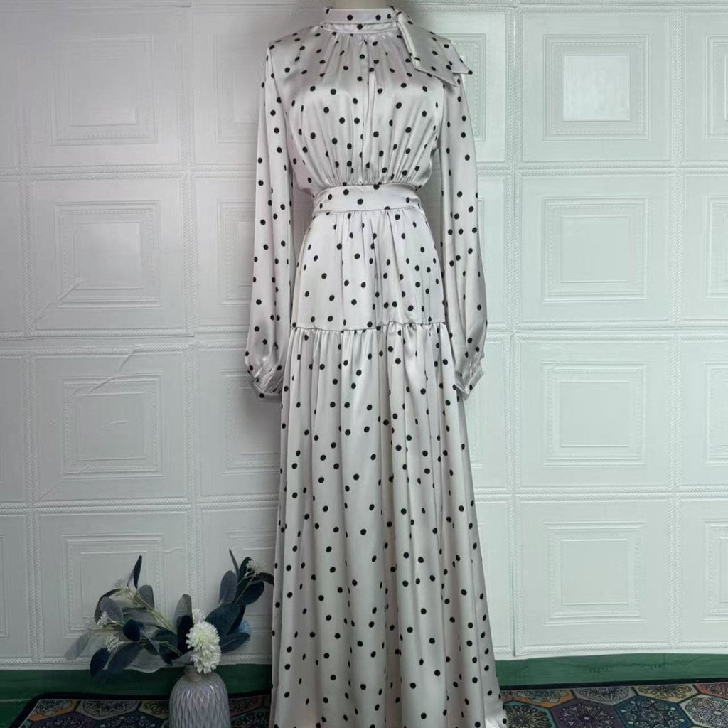 Polka Dot Satin Maxi Dress(MS449)