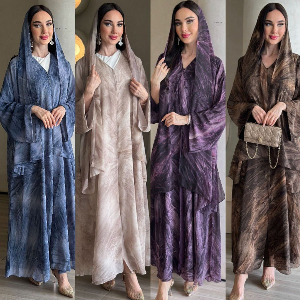 Printed Cardigan Abaya Collection | Modest Luxury Loungewear Feather-Print Robes (MOA194)