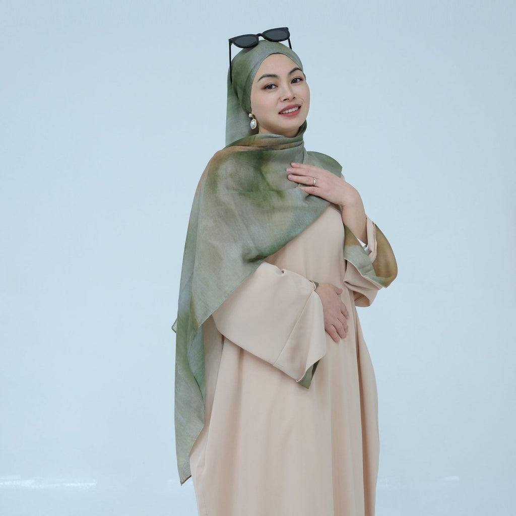 Printed Cuff Nida Abaya & Hijab Set | Relaxed Pocket Maxi Dress Abaya (MA360)