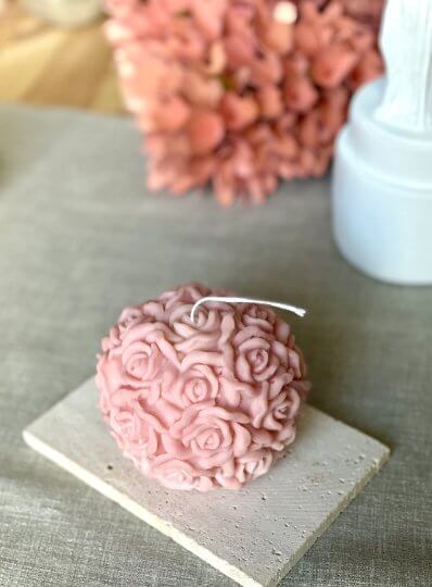 Rose Blossom Sculpture Candle – Hand-Poured Soy Wax | Ivory & Rose Pink