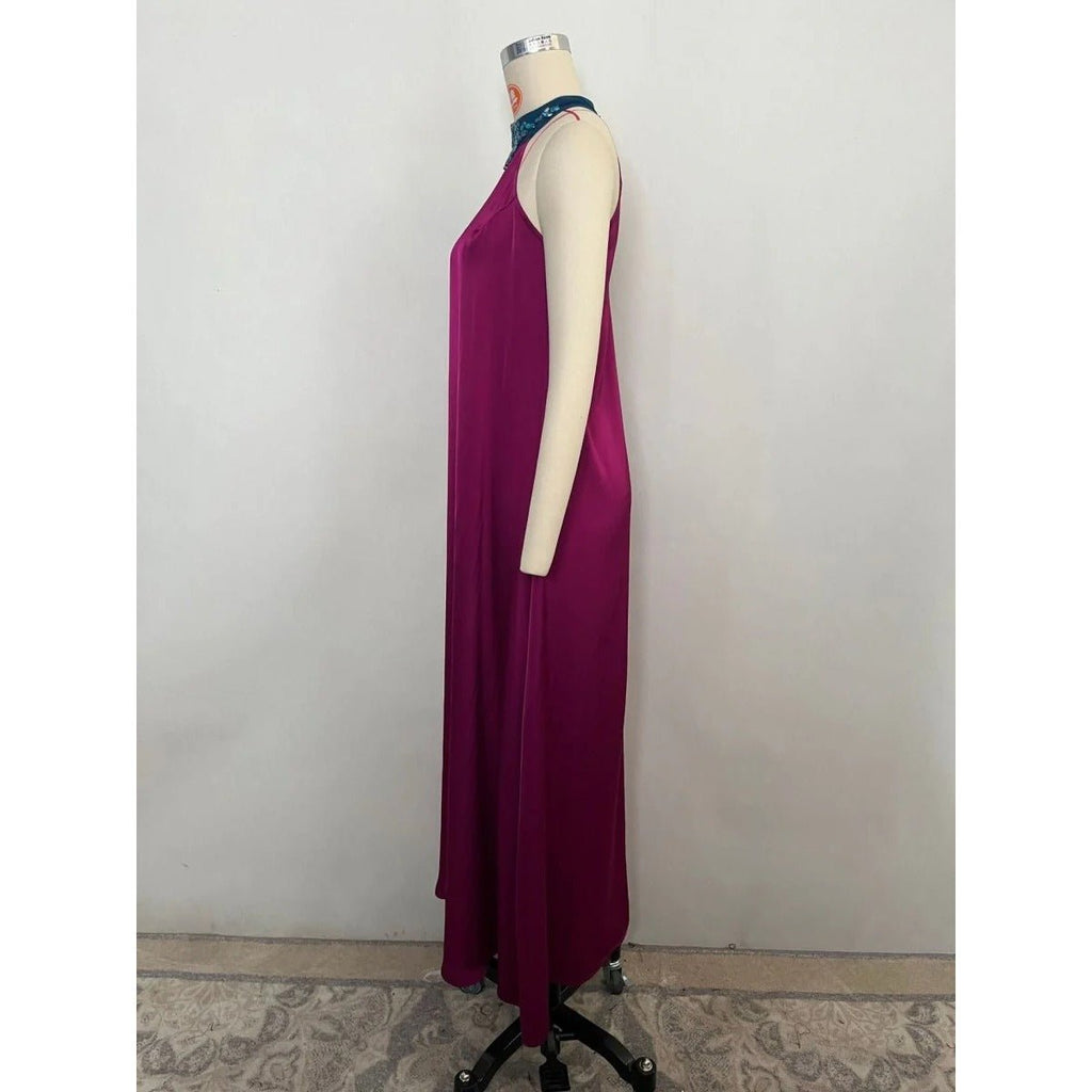 Rose Purple Luxury Feather-Embellished Abaya Dress Two-Piece Set with Crystal & Bead Details (MOA159)