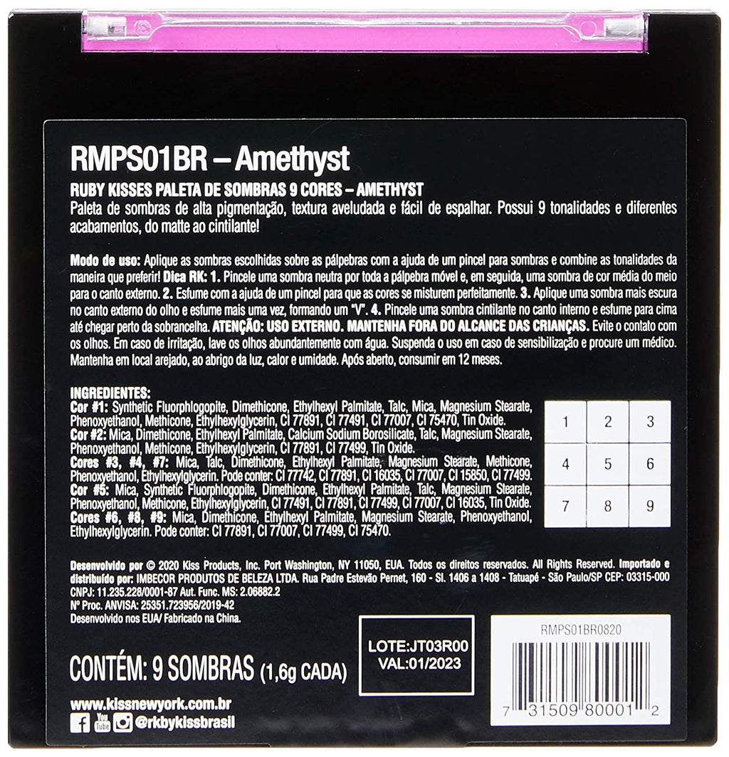 Ruby Kisses Eye Shadow Palette 9 Shadows Eye Makeup for Spring (1 PACK, Amethyst)