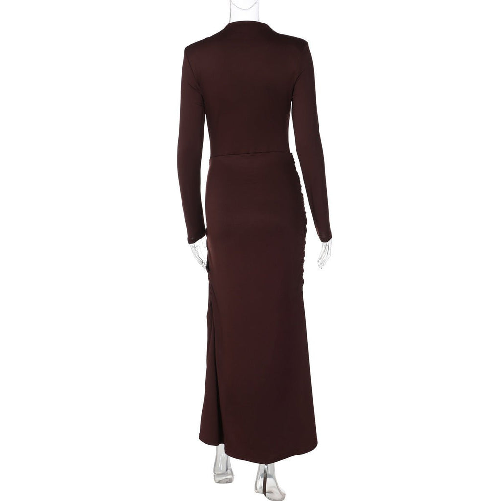Ruched Bodycon Gown with Metal Hardware(MS233)