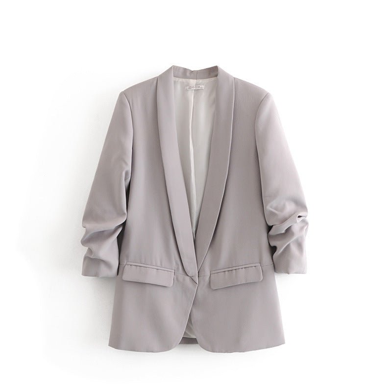 Ruched Sleeve Blazer | Three-Quarter Sleeve Longline Jacket (MS241)