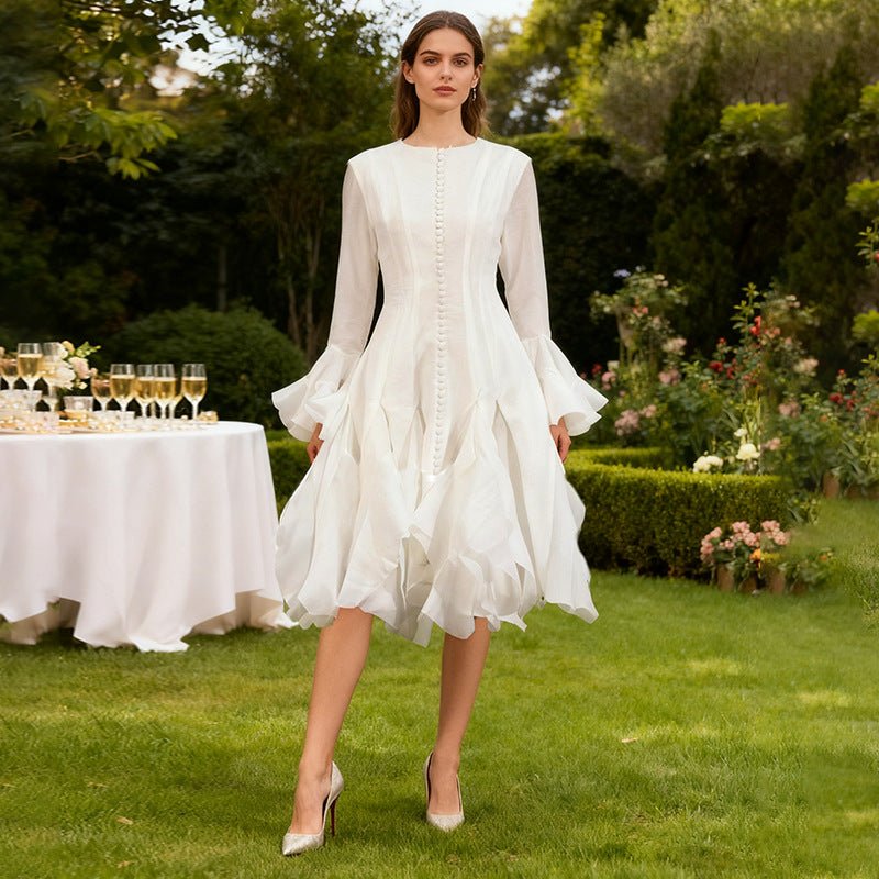 Ruffle Hem Dress with Sheer Sleeves(MS304)
