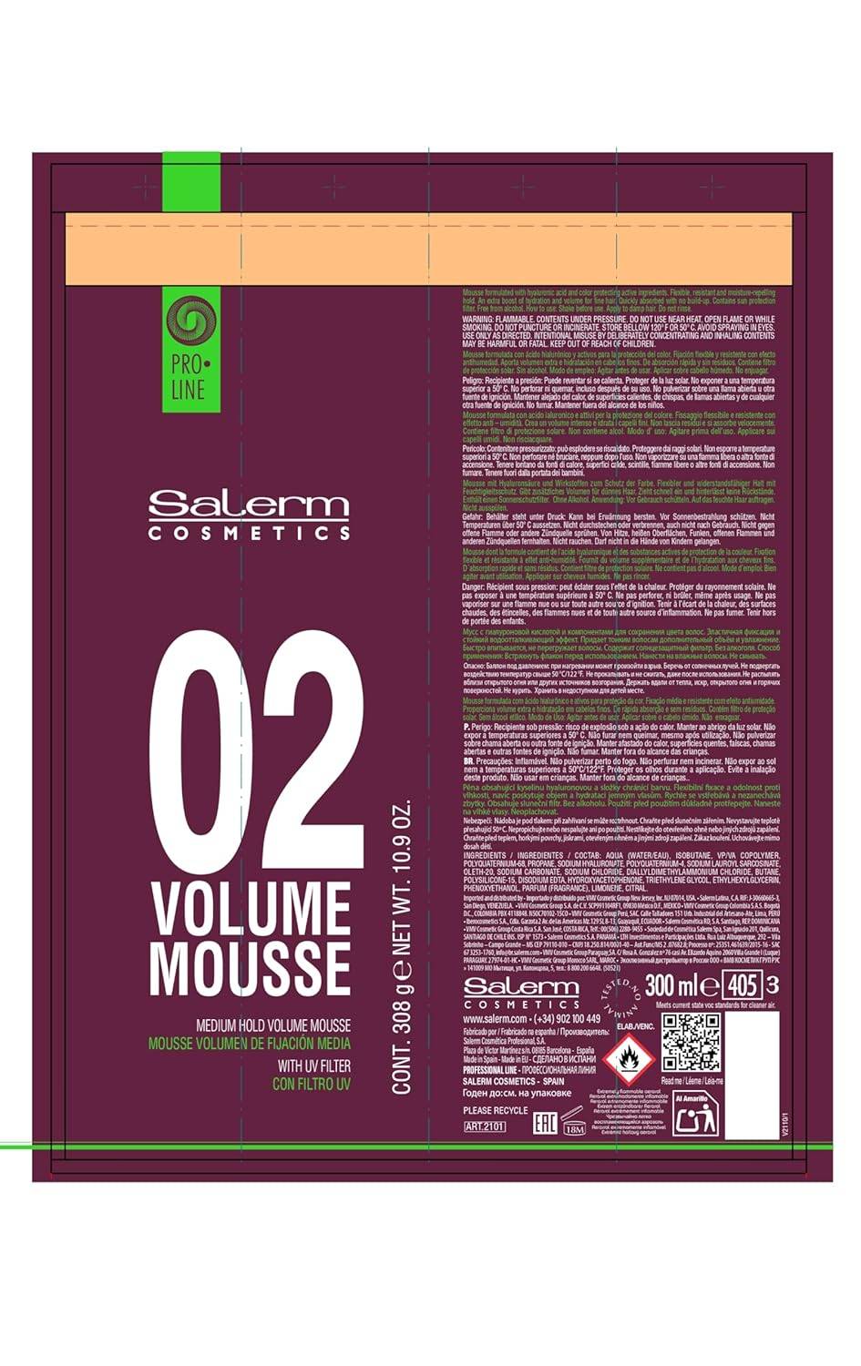 Salerm Volume Mousse Volumizing Hair Styling Foam 10.4 oz