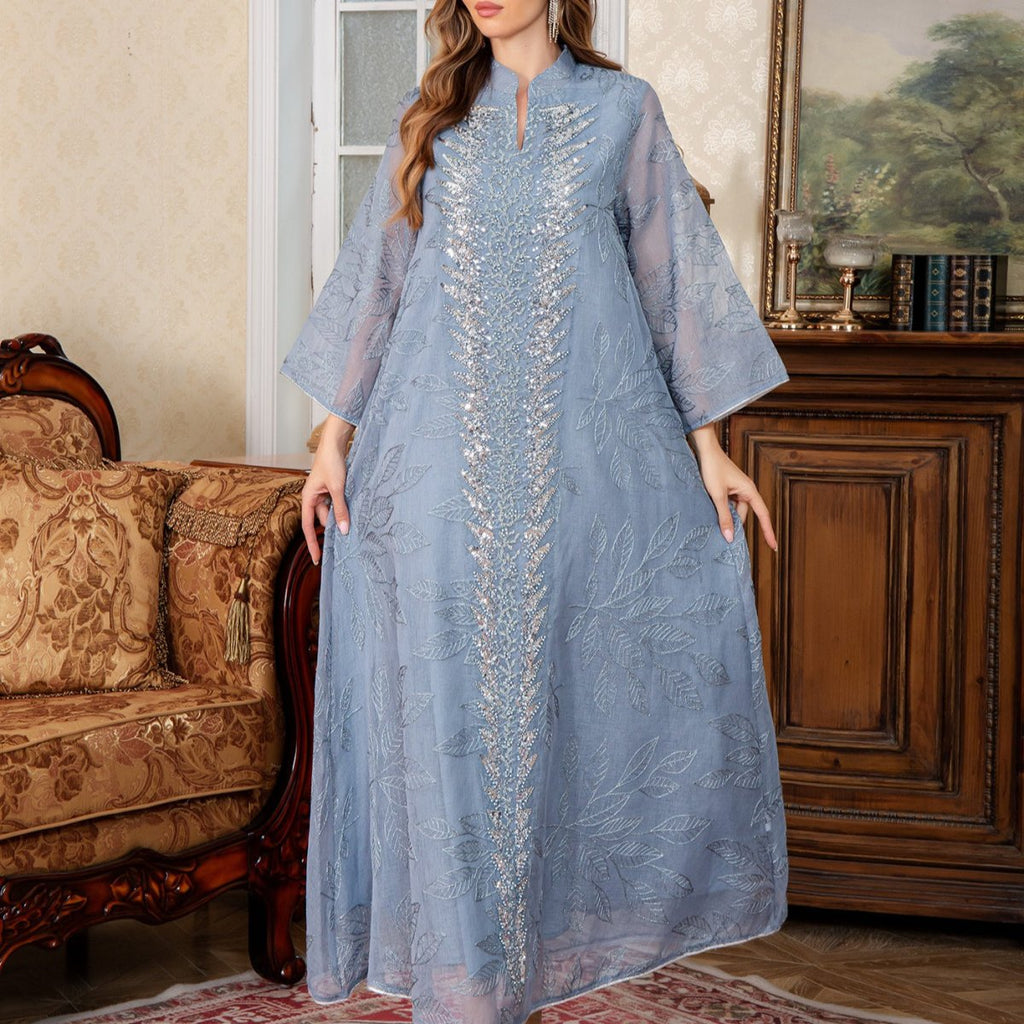 Sequin Embroidered Mesh Abaya (MA415)