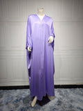 Soft Forged Bat Sleeve Abaya Robe | V-Neck Satin Cardigan Dress(MOA224)