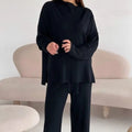 Solid Color Asymmetric Tunic & Wide Leg Pants Set(MS174)